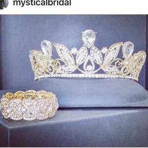 Elegant Gold and Silver Tiara and Bracelet Set